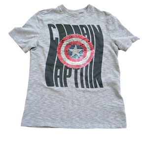 Boys Gap Kids Marvel Captain America Flippy Sequins Tee Shirt XL Gray